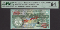 States of Guernsey, specimen £1, ND (1999), serial number Q000000, specimen number 001, Trestain signature, red...