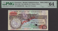 States of Guernsey, specimen £5, ND (1993), serial number H000000, specimen number 005, Trestain signature, red...