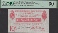 Treasury Series, John Bradbury, 10 Shillings, 21 January 1915, serial number C/53 73134, in PMG holder 30, very...
