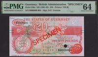 States of Guernsey, specimen £20, ND (1993), serial number B000000, specimen number 005, Trestain signature, red...