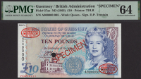States of Guernsey, specimen £10, ND (1995), serial number A000000, specimen number 005, Trestain signature, red...