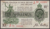 Treasury Series, John Bradbury, 10 Shillings, 16 December 1918, serial number B/87 113381, with annotation on...