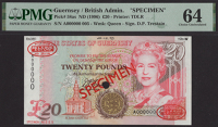 States of Guernsey, specimen £20, ND (1996), serial number A000000, specimen number 005, Trestain signature, red...