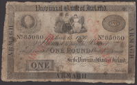Provincial Bank of Ireland, £1, Armagh, 15 March 1836, serial number 85080, manuscript signature, red CANCELLED...