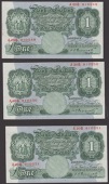 Bank of England, Kenneth O. Peppiatt, £1 (3), 13 September 1948, serial numbers A20B 910549-51, each with small...