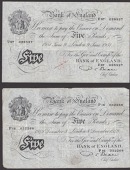 Bank of England, Percival S. Beale, £5 (2), 8 December 1949 and 9 June 1951, prefixes P16 and U87, fine and very...