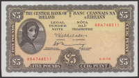 Central Bank of Ireland, £5, 5 September 1975, serial number 89A 748511, Whitaker and Murray signatures,...