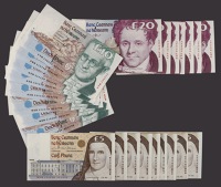 Central Bank of Ireland, £5 (9), 1995 and 1999 (8), £10 (8), 1999, and £20 (7), 1998, about extremely fine to...
