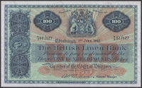 British Linen Bank, £100, 1 June 1962, serial number V/3 02/127, Anderson signature, the usual two light folds, a...