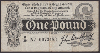 Treasury Series, John Bradbury, £1, 7 August 1914, serial number B/39 0073483, a quantity of pinholes at left,...