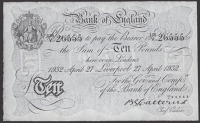 Bank of England, Basil G. Catterns, £10, Liverpool, 27 April 1932, serial number 135/V 26555, faded ink numerals on...
