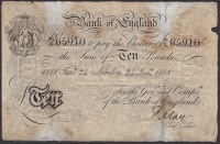 Bank of England, Frank May, £10, London, 24 January 1888, serial number 36/X 6510, toned and with some stains,...