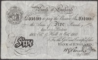 Bank of England, Horace G. Bowen, £5, Hull, 11 October 1900, serial number U/54 40180, one bank stamp on reverse,...