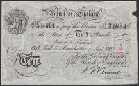 Bank of England, John G. Nairne, £10, Manchester, 8 August 1917, serial number 24/V 34684, several fairly minor...