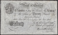 Bank of England, Ernest M. Harvey, £20, Birmingham, 28 June 1918, serial number 17/W 72484, wonderful paper...