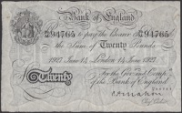 Bank of England, Cyril P. Mahon, £20, London, 14 June 1927, serial number 39/M 94765, spindle hole, minor stains,...