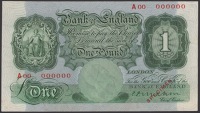 Bank of England, Cyril P. Mahon, specimen £1, 22 November 1928, serial number A00 000000, red SPECIMEN overprint,...