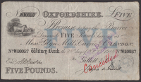 Witney Bank, Oxfordshire, for Gillett & Co., £5, 25 November 1915, serial number W10037, Gillett signature,...
