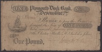 Plymouth Dock Bank, for Thomas Clinton Shiells & Henry Incledon Johns, £1, 1 February 1820, serial number B3949,...