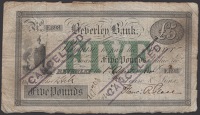Beverley Bank, for Pease & Sons, £5, 1 April 1884, serial number E.898, several CANCELLED stamps, signature strip...