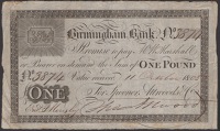 Birmingham Bank, for Spooner, Attwoods & Co., £1, 11 October 1808, serial number 3874, signed by Thomas Attwood,...