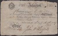Falmouth Bank, for Joseph Banfield & Co., £1, 10 August 1809, serial number T53, some spindle holes, very good and...