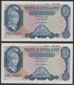 Bank of England, Leslie K. O’Brien, 10 Shillings, 21 November 1955, serial number R16Y 432034, £1, 1955, serial...