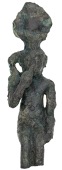 Late Period (664-332 BC), a bronze seated figure of Harpocrates, nude wearing plumed sun disc, right forefinger...