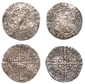 Edward IV (First reign, 1461-1470), Light coinage, Groats (2), both London, class VI, mm. sun, quatrefoils by neck,...