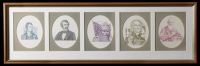 Clydesdale Bank Limited/PLC, a set of framed vignettes showing five of the individuals depicted on Clydesdale Bank...