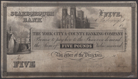 The York City & County Banking Company, proof £5, 18-, pencil annotations, minor mounting traces, scuffing and...