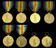 Victory Medal 1914-19 (8) (SR-8216 Bmbr. R. George. R.A.; 119525 Gnr. E. E. Stevenson. R.A.; 341279 Spr. S. R....