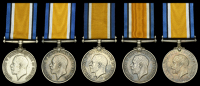 British War Medal 1914-20 (5) (51811 Pte. W. Marshall. Linc. R.; 28742 Pte. A. J. Rawlings. Bord. R.; 51874 Pte. R....