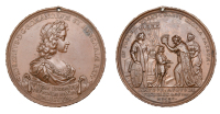Germany, Coronation of Joseph I in Augsburg, 1690, a bronze medal by P.H. Müller, draped bust right, banner...