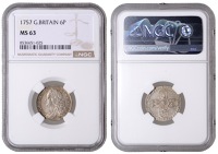 George II (1727-1760), Sixpence, 1757 (ESC 1762; S 3711). Prettily toned, good extremely fine [Graded by NGC as MS...