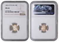 Ceylon, Victoria, 10 Cents, 1893, London (KM 94). Prettily toned, mint state [Graded by NGC as MS 66]	 £100-£120