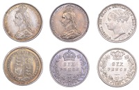 Victoria, Sixpences (3), all 1887, all types (ESC 3142, 3237, 3262; S 3912, 3927, 3939) [3]. All extremely fine or...