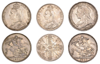 Victoria, Crowns (2), 1891, 1893, Double-Florin, 1890 (ESC 2591, 2593, 2703; S 3921, 3923, 3937) [3]. Very fine to...