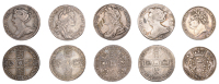 William III, Sixpence, 1697, third bust (ESC 1566; S 3531); Anne, Sixpences (2), 1703 vigo, 1711, large lis (ESC...