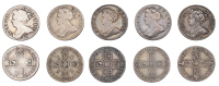 Anne, Shillings (5), 1702 plain, 1702, plumes, 1707e, 1709e*, 1711 (S 3583, 3584, 3612, 3615, 3618) [5]. Poor to...