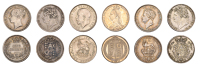 George IV, Shillings (3), 1821, 1824, 1826 (S 3810, 3811, 3812); Victoria, Shillings (2), 1872, 1891 (S 3906A,...