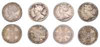 Anne, Sixpences (4), 1705, plumes, 1707, roses and plumes, 1707e, 1708e* (S 3592, 3594, 3620) [4]. Generally fine	...