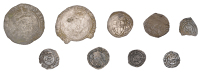 Henry VIII, First coinage, Halfpenny, London, mm. portcullis, 0.24g/9h (N 1779; S 2334); Second coinage, Halfpenny,...