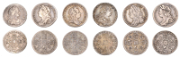 Charles II, Sixpence, 1684 (S 3382); George I, Sixpence, 1717, roses and plumes (S 3651); George II, Sixpences (3),...