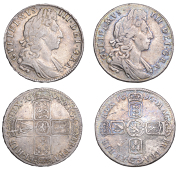 William III, Halfcrowns (2), 1696, 1698 (ESC 1014, 1034; S 3475, 3494) [2]. Both prettily toned, good fine	 £100-£120