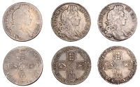 William III, Halfcrowns (3), 1696, 1696y, 1697 (S 3480, 3481, 3487) [3]. Fair to fine	 £100-£120