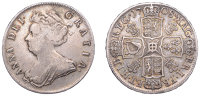 Anne (1702-1714), Halfcrown, 1708, plumes, edge septimo (ESC 1369; S 3606). Light cabinet tone, good fine, some...