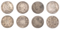 James II, Halfcrown, 1688, edge octavo (ESC 759; S 3409); George I, Halfcrown, 1720/17, roses and plumes, edge sexto...