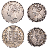 Vcitoria, Halfcrown, 1885, Florin 1849, trace of initials (ESC 2765, 2816; S 3889, 3890) [2]. First very fine,...