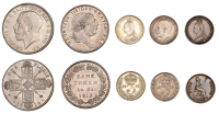 George III, Bank of England, Eighteen Pence, 1813 (S 3772); Victoria, Groat, 1888, Threepence, 1892 (S 3930, 3931);...